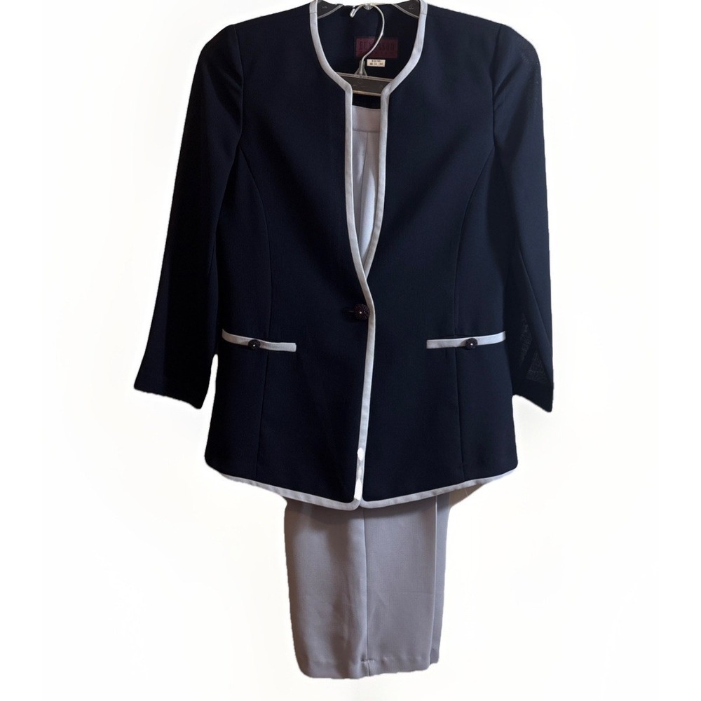 VTG‎ Eunhasoo Fashion Navy Suit Navy Semi Sheer Jacket & Pants Eclectic Design